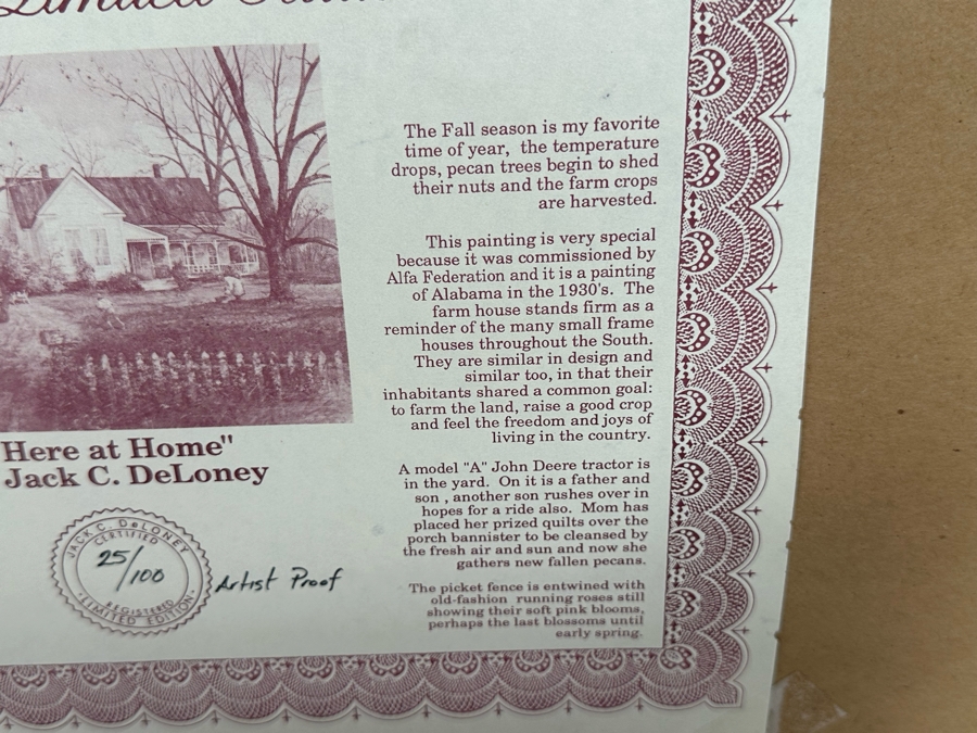 Jack Clouse DeLoney (B. 1940, Alabama) Signed Limited Edition Artists Proof Print Titled 'Here At Home' Numbered 25 Of 100 Dated 1993 29 X 22 Framed 39 X 31.5 [Photo 17]