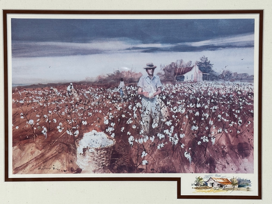 Jack Clouse DeLoney (B. 1940, Alabama) Signed Limited Edition Print Titled 'Scrappin' Cotton' Numbered 15 X 10 Framed 21 X 17 [Photo 1]