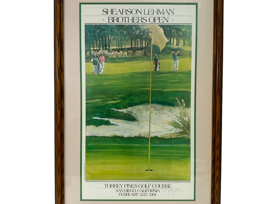 Hand Signed Poster From The Shearson Lehman Brothers Open At Torrey Pines Golf Course San Diego, CA 1991 Signed By Artist Walt Spitzmiller 15 X 27 Framed 22.5 X 33.5