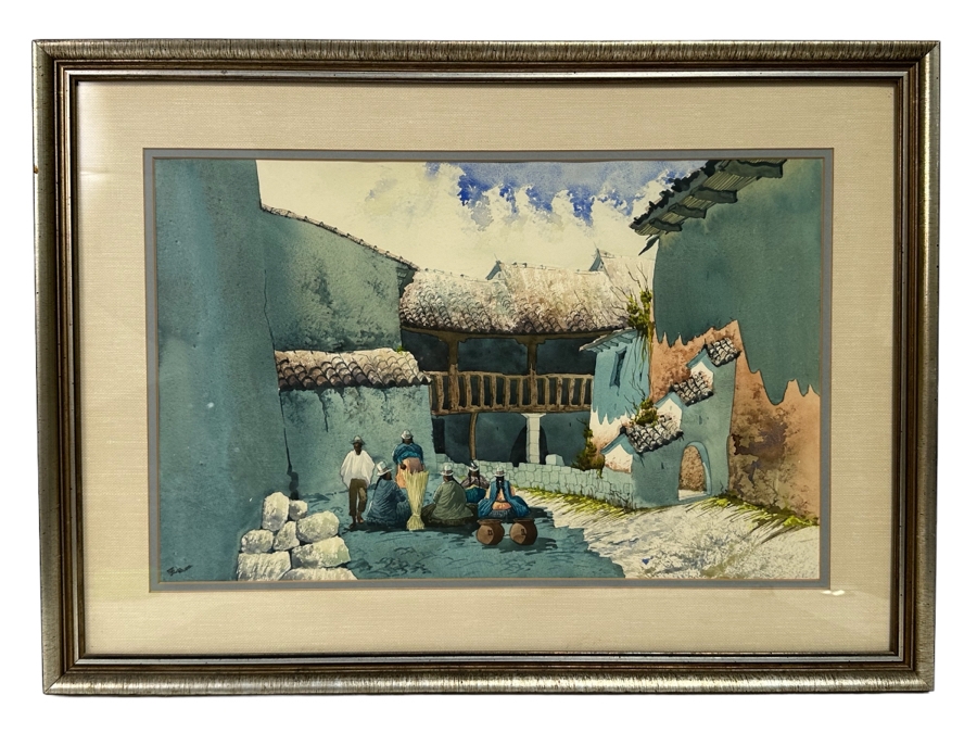 Original Peruvian Watercolor Painting Signed ORE 1983 19W X 12.5H Framed 25 X 18 [Photo 2]