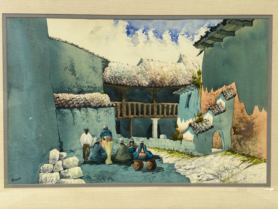 Original Peruvian Watercolor Painting Signed ORE 1983 19W X 12.5H Framed 25 X 18 [Photo 3]