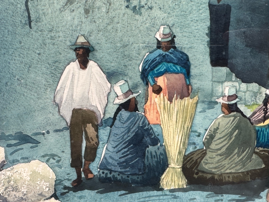Original Peruvian Watercolor Painting Signed ORE 1983 19W X 12.5H Framed 25 X 18 [Photo 5]