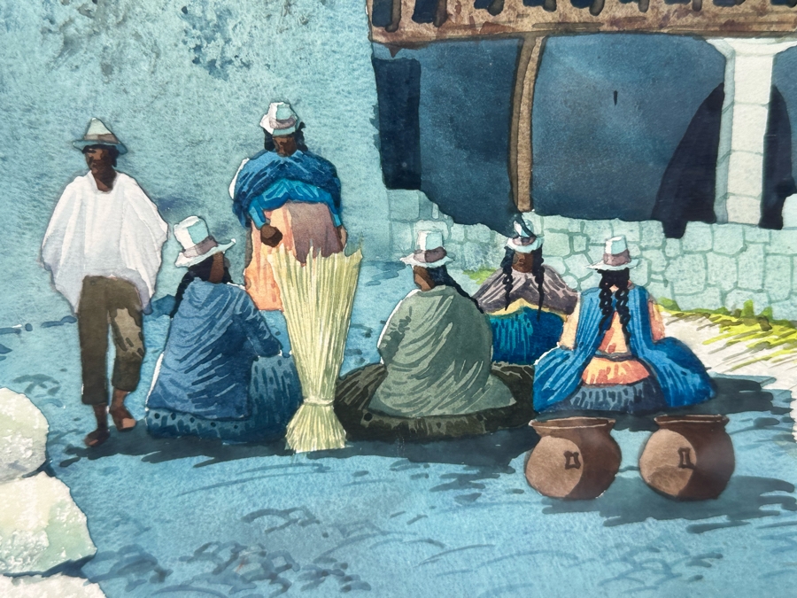 Original Peruvian Watercolor Painting Signed ORE 1983 19W X 12.5H Framed 25 X 18 [Photo 6]