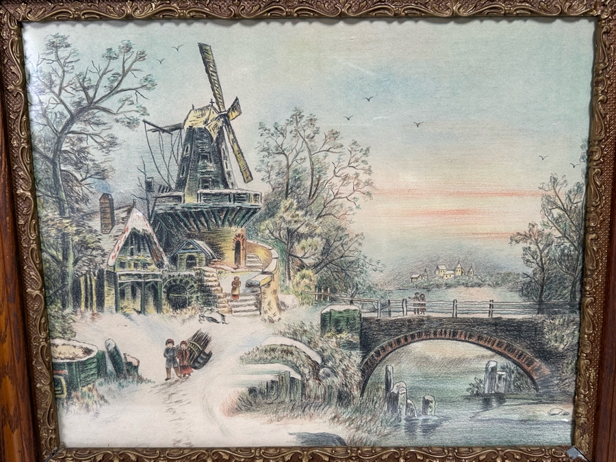 Original Unsigned Artwork 19.5 X 16 In Antique Wooden Framed 31 X 27 [Photo 5]