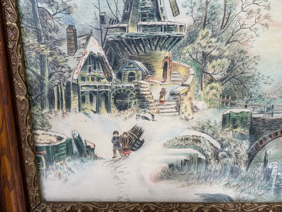 Original Unsigned Artwork 19.5 X 16 In Antique Wooden Framed 31 X 27 [Photo 7]