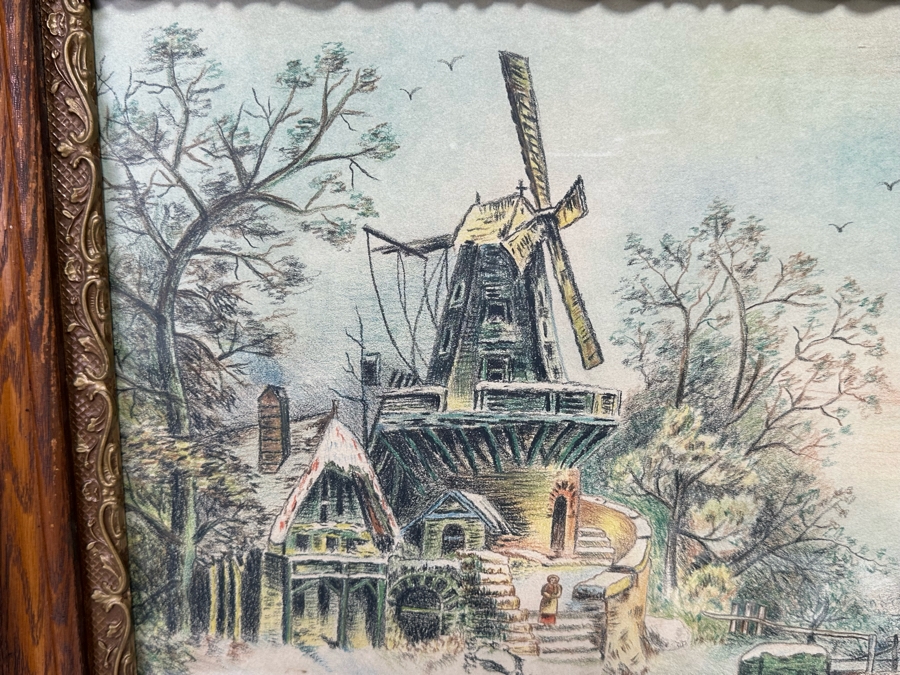 Original Unsigned Artwork 19.5 X 16 In Antique Wooden Framed 31 X 27 [Photo 6]