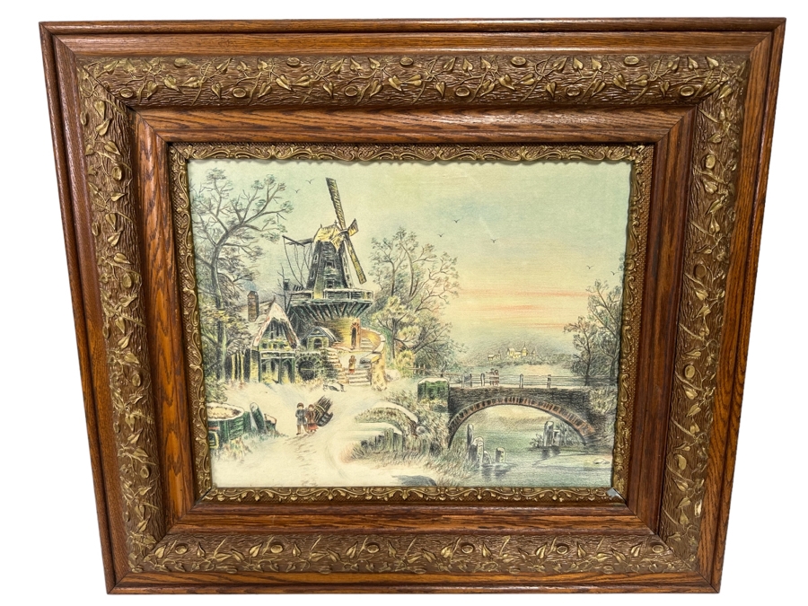 Original Unsigned Artwork 19.5 X 16 In Antique Wooden Framed 31 X 27