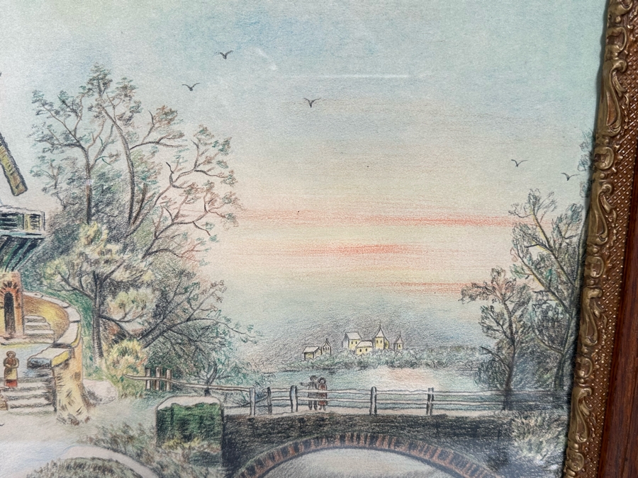 Original Unsigned Artwork 19.5 X 16 In Antique Wooden Framed 31 X 27 [Photo 9]