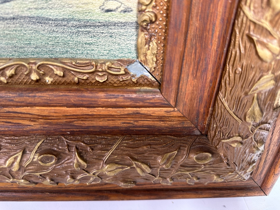 Original Unsigned Artwork 19.5 X 16 In Antique Wooden Framed 31 X 27 [Photo 4]