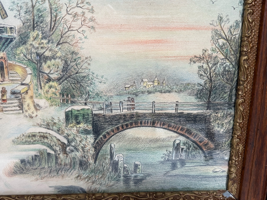 Original Unsigned Artwork 19.5 X 16 In Antique Wooden Framed 31 X 27 [Photo 8]