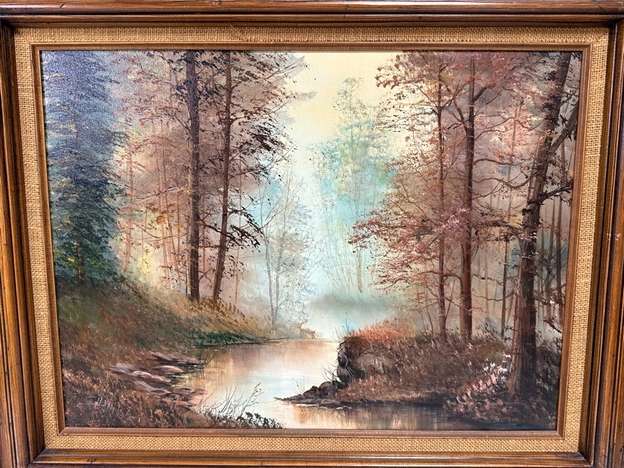 Original Signed Landscape Painting On Canvas Dated 1981 24 X 18 Framed 31.5 X 26