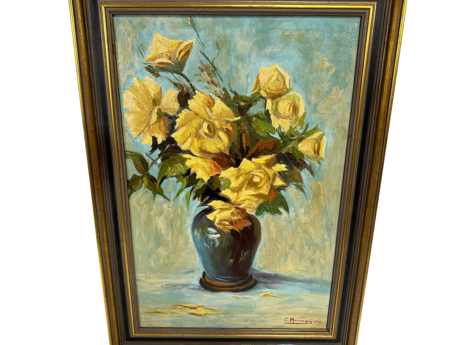 Emilio Moncayo (B. 1895, Ecuador) Signed Original Still Life Painting On Canvas 16.5 X 25 Framed 21 X 29.5