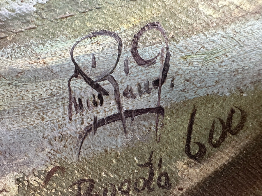 Original Signed Mid-Century City Skyline Painting Signature Illegible 27.5 X 20 Framed 34 X 26.5 [Photo 11]