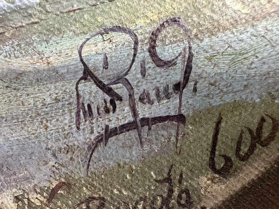 Original Signed Mid-Century City Skyline Painting Signature Illegible 27.5 X 20 Framed 34 X 26.5 [Photo 12]