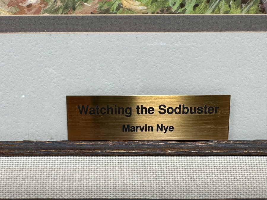 Marvin Nye (1910-2005, Kansas) Signed Original Watercolor And Gouache Drawing On Paper Titled 'Watching The Sodbuster' Dated 1989 21.5 X 18 Framed 36 X 30 [Photo 15]