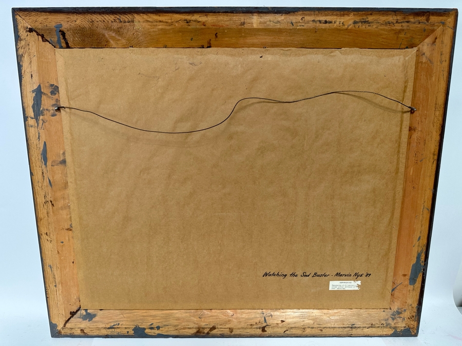 Marvin Nye (1910-2005, Kansas) Signed Original Watercolor And Gouache Drawing On Paper Titled 'Watching The Sodbuster' Dated 1989 21.5 X 18 Framed 36 X 30 [Photo 16]