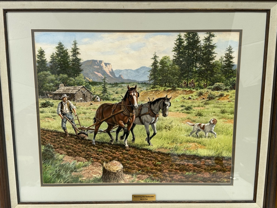 Marvin Nye (1910-2005, Kansas) Signed Original Watercolor And Gouache Drawing On Paper Titled 'Watching The Sodbuster' Dated 1989 21.5 X 18 Framed 36 X 30 [Photo 1]