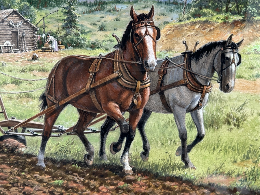 Marvin Nye (1910-2005, Kansas) Signed Original Watercolor And Gouache Drawing On Paper Titled 'Watching The Sodbuster' Dated 1989 21.5 X 18 Framed 36 X 30 [Photo 9]