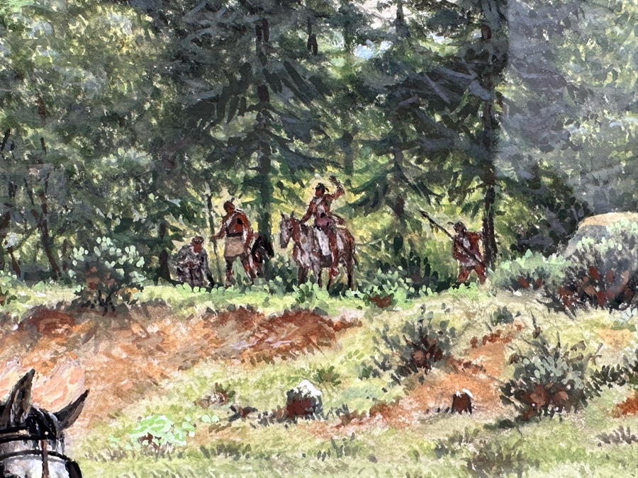 Marvin Nye (1910-2005, Kansas) Signed Original Watercolor And Gouache Drawing On Paper Titled 'Watching The Sodbuster' Dated 1989 21.5 X 18 Framed 36 X 30 [Photo 11]