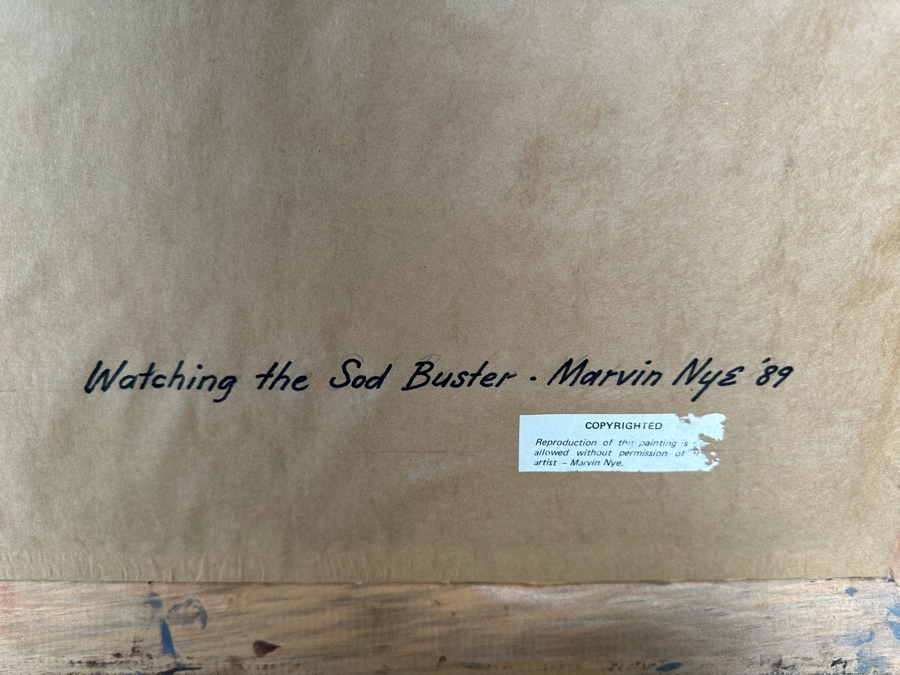 Marvin Nye (1910-2005, Kansas) Signed Original Watercolor And Gouache Drawing On Paper Titled 'Watching The Sodbuster' Dated 1989 21.5 X 18 Framed 36 X 30 [Photo 17]