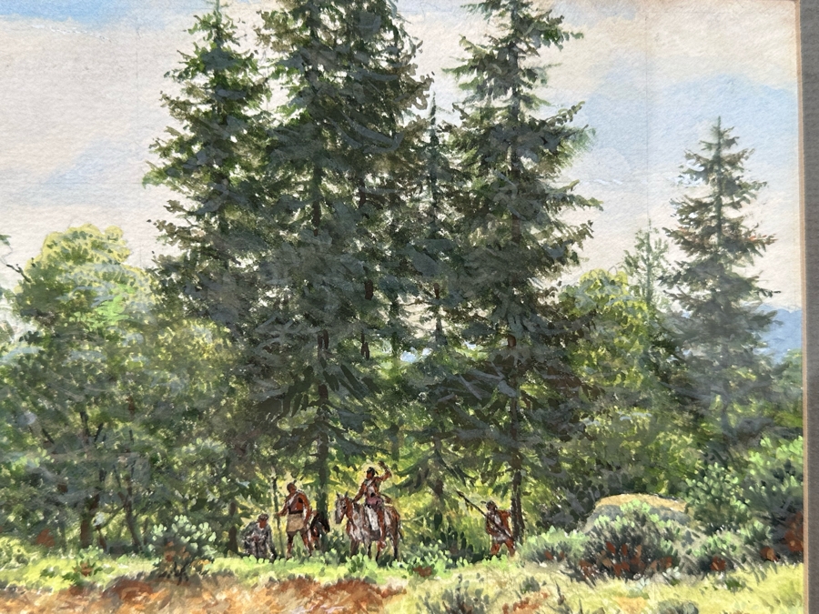 Marvin Nye (1910-2005, Kansas) Signed Original Watercolor And Gouache Drawing On Paper Titled 'Watching The Sodbuster' Dated 1989 21.5 X 18 Framed 36 X 30 [Photo 12]