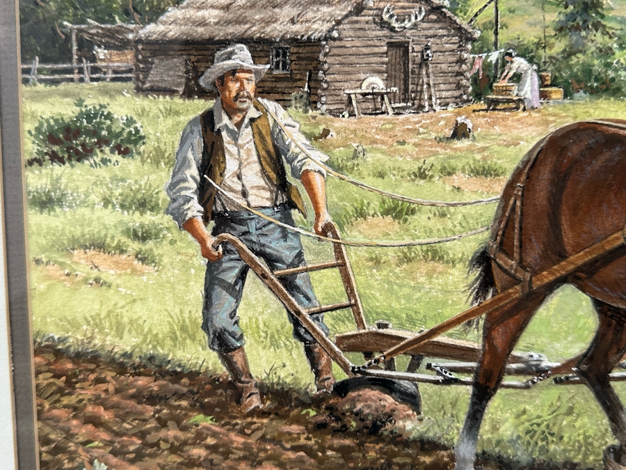 Marvin Nye (1910-2005, Kansas) Signed Original Watercolor And Gouache Drawing On Paper Titled 'Watching The Sodbuster' Dated 1989 21.5 X 18 Framed 36 X 30 [Photo 6]