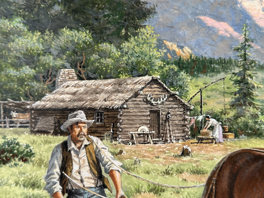 Marvin Nye (1910-2005, Kansas) Signed Original Watercolor And Gouache Drawing On Paper Titled 'Watching The Sodbuster' Dated 1989 21.5 X 18 Framed 36 X 30 [Photo 7]