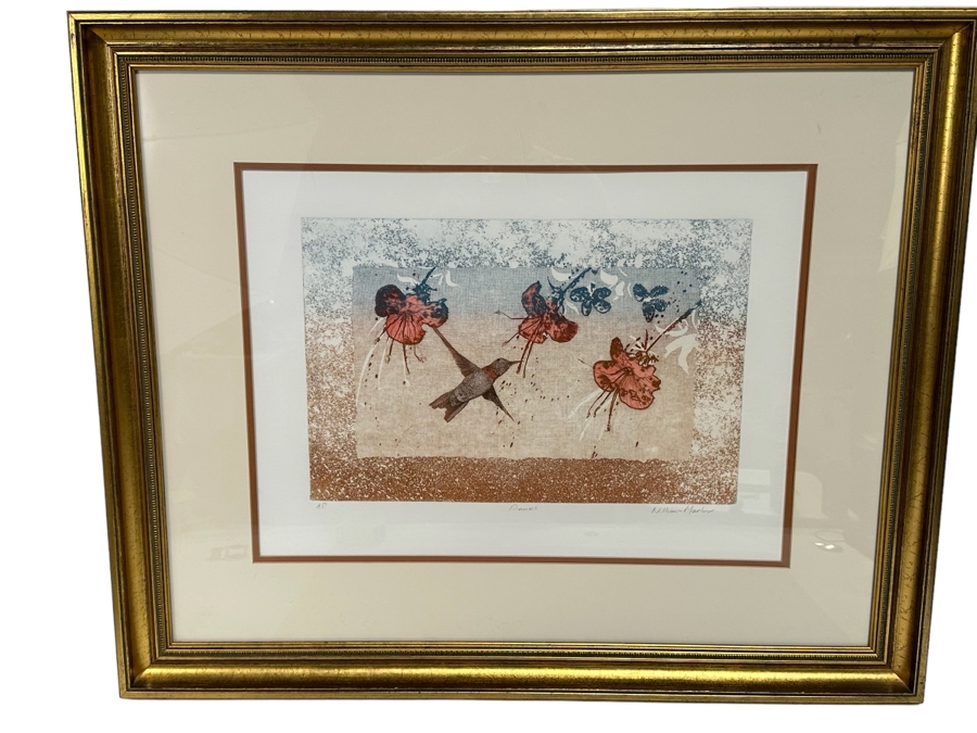 William Marlow Signed Arist Proof Print With Hummingbird 17.5 X 12 Framed 33.5 X 27.5 [Photo 2]