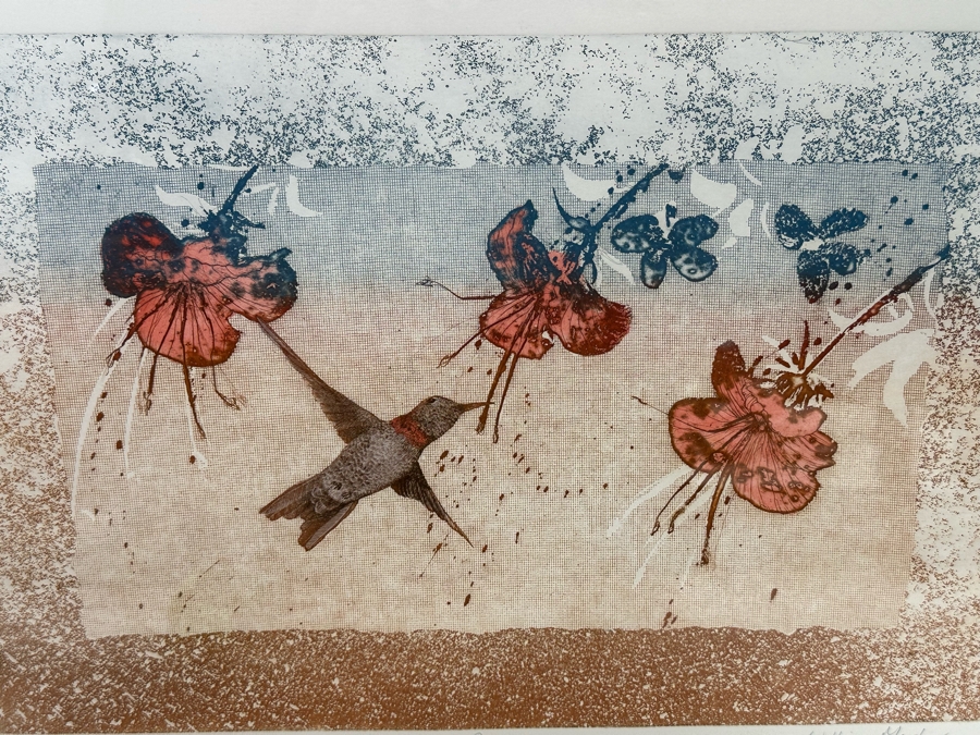 William Marlow Signed Arist Proof Print With Hummingbird 17.5 X 12 Framed 33.5 X 27.5 [Photo 7]