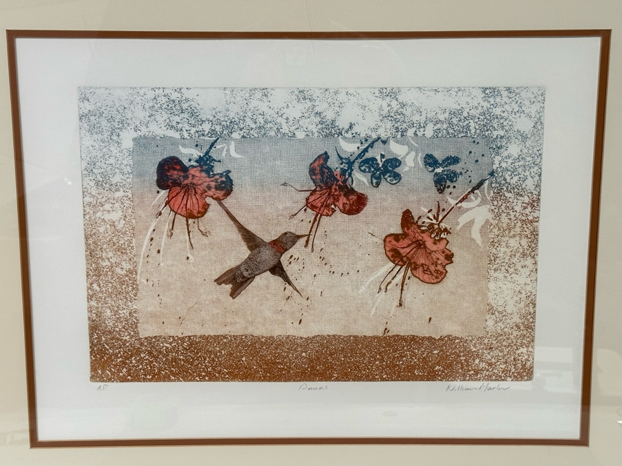 William Marlow Signed Arist Proof Print With Hummingbird 17.5 X 12 Framed 33.5 X 27.5 [Photo 1]