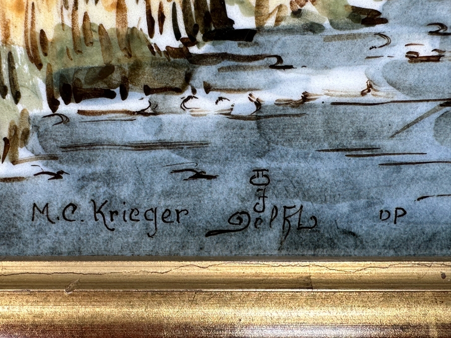 Large Hand Painted Delft Porcelain Plaque Painted By M. C. Krieger After Dutch Painting By Johann Bernhard Klombeck 21 X 17 Framed 26 X 22.5 [Photo 10]