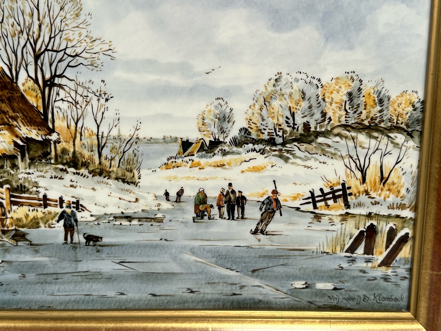 Large Hand Painted Delft Porcelain Plaque Painted By M. C. Krieger After Dutch Painting By Johann Bernhard Klombeck 21 X 17 Framed 26 X 22.5 [Photo 5]