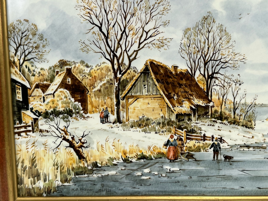 Large Hand Painted Delft Porcelain Plaque Painted By M. C. Krieger After Dutch Painting By Johann Bernhard Klombeck 21 X 17 Framed 26 X 22.5 [Photo 4]