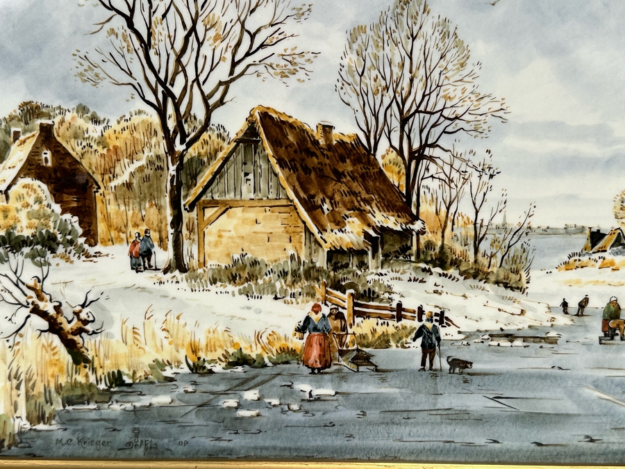 Large Hand Painted Delft Porcelain Plaque Painted By M. C. Krieger After Dutch Painting By Johann Bernhard Klombeck 21 X 17 Framed 26 X 22.5 [Photo 3]