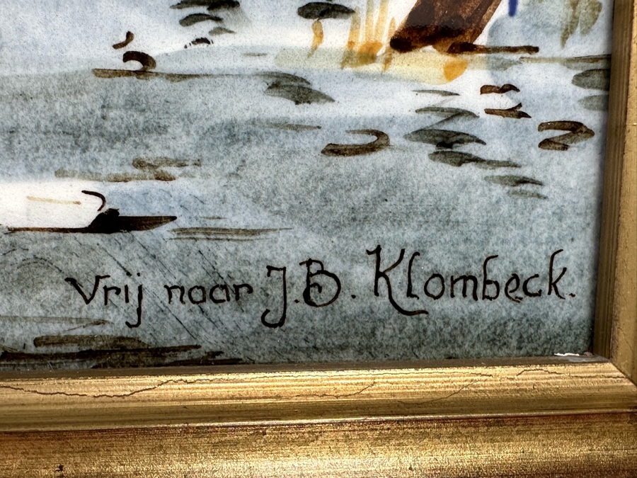 Large Hand Painted Delft Porcelain Plaque Painted By M. C. Krieger After Dutch Painting By Johann Bernhard Klombeck 21 X 17 Framed 26 X 22.5 [Photo 7]