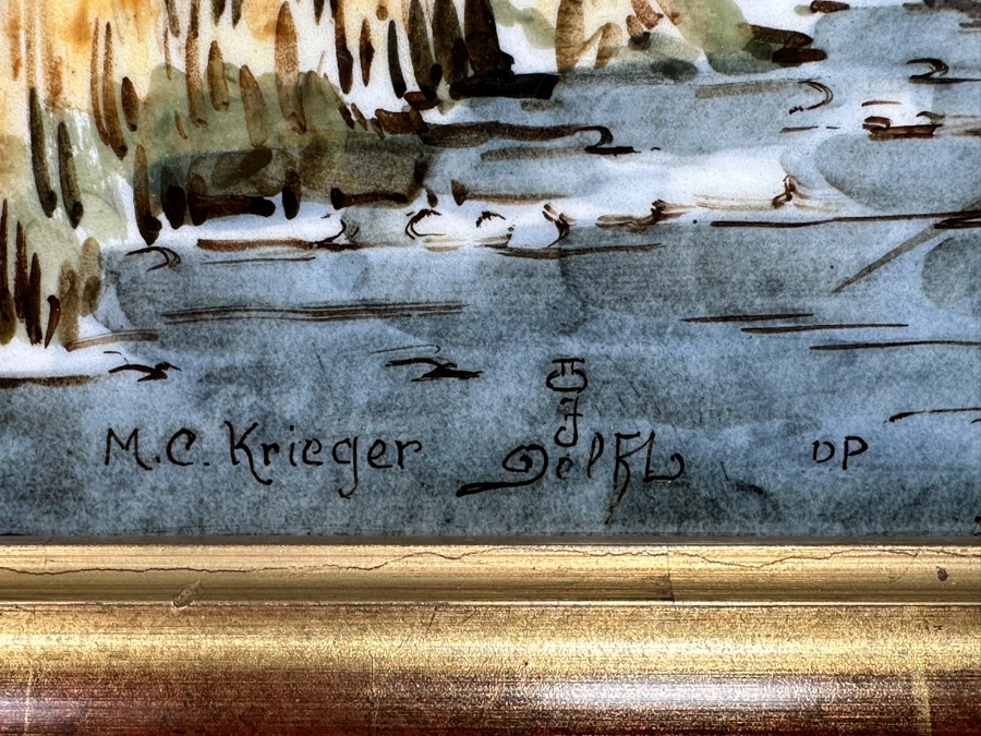 Large Hand Painted Delft Porcelain Plaque Painted By M. C. Krieger After Dutch Painting By Johann Bernhard Klombeck 21 X 17 Framed 26 X 22.5 [Photo 9]