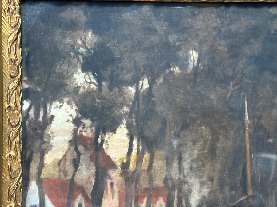 Victor Giraud (1868-1953, French) Stunning Antique Original River Scene Landscape Painting Signed Lower Right In Pencil 21 X 17 In Antique Gilded Wooden Frame 29 X 25 [Photo 15]