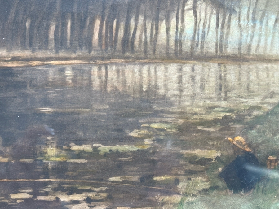 Victor Giraud (1868-1953, French) Stunning Antique Original River Scene Landscape Painting Signed Lower Right In Pencil 21 X 17 In Antique Gilded Wooden Frame 29 X 25 [Photo 9]