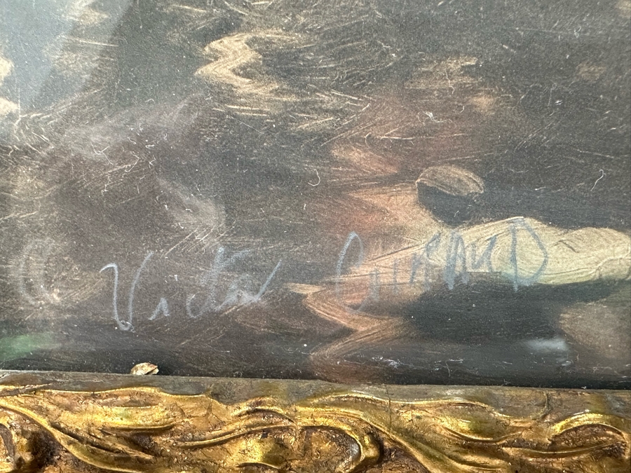 Victor Giraud (1868-1953, French) Stunning Antique Original River Scene Landscape Painting Signed Lower Right In Pencil 21 X 17 In Antique Gilded Wooden Frame 29 X 25 [Photo 21]