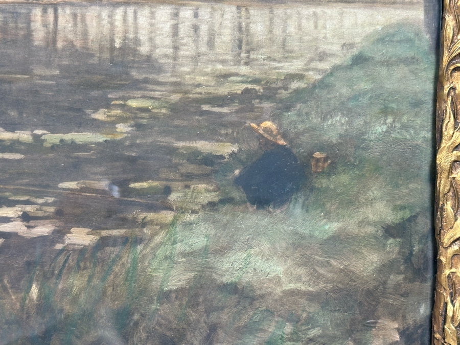 Victor Giraud (1868-1953, French) Stunning Antique Original River Scene Landscape Painting Signed Lower Right In Pencil 21 X 17 In Antique Gilded Wooden Frame 29 X 25 [Photo 7]