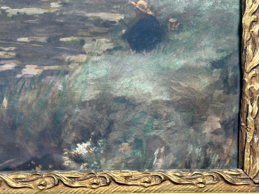 Victor Giraud (1868-1953, French) Stunning Antique Original River Scene Landscape Painting Signed Lower Right In Pencil 21 X 17 In Antique Gilded Wooden Frame 29 X 25 [Photo 8]