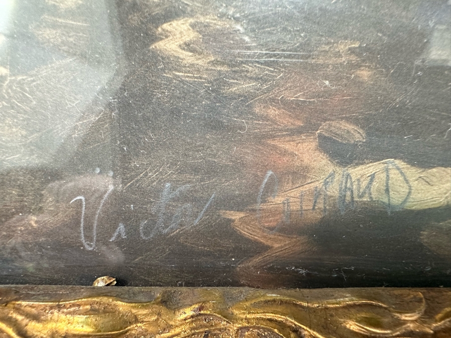 Victor Giraud (1868-1953, French) Stunning Antique Original River Scene Landscape Painting Signed Lower Right In Pencil 21 X 17 In Antique Gilded Wooden Frame 29 X 25 [Photo 20]