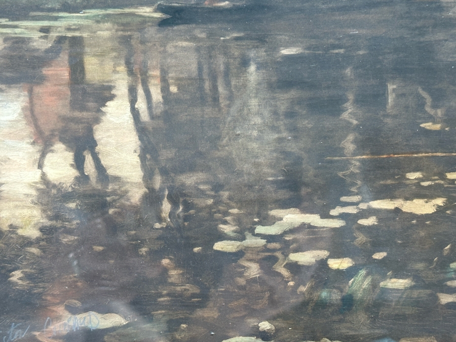 Victor Giraud (1868-1953, French) Stunning Antique Original River Scene Landscape Painting Signed Lower Right In Pencil 21 X 17 In Antique Gilded Wooden Frame 29 X 25 [Photo 10]