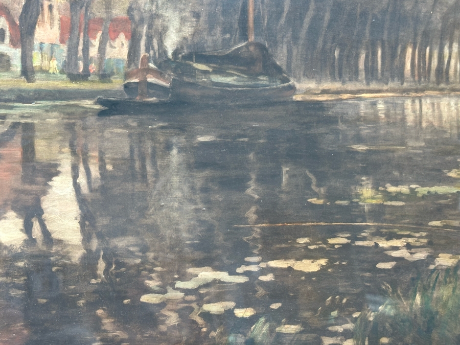 Victor Giraud (1868-1953, French) Stunning Antique Original River Scene Landscape Painting Signed Lower Right In Pencil 21 X 17 In Antique Gilded Wooden Frame 29 X 25 [Photo 18]