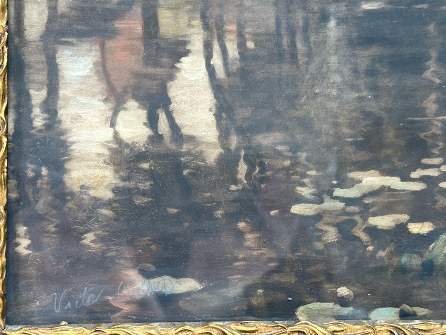 Victor Giraud (1868-1953, French) Stunning Antique Original River Scene Landscape Painting Signed Lower Right In Pencil 21 X 17 In Antique Gilded Wooden Frame 29 X 25 [Photo 11]