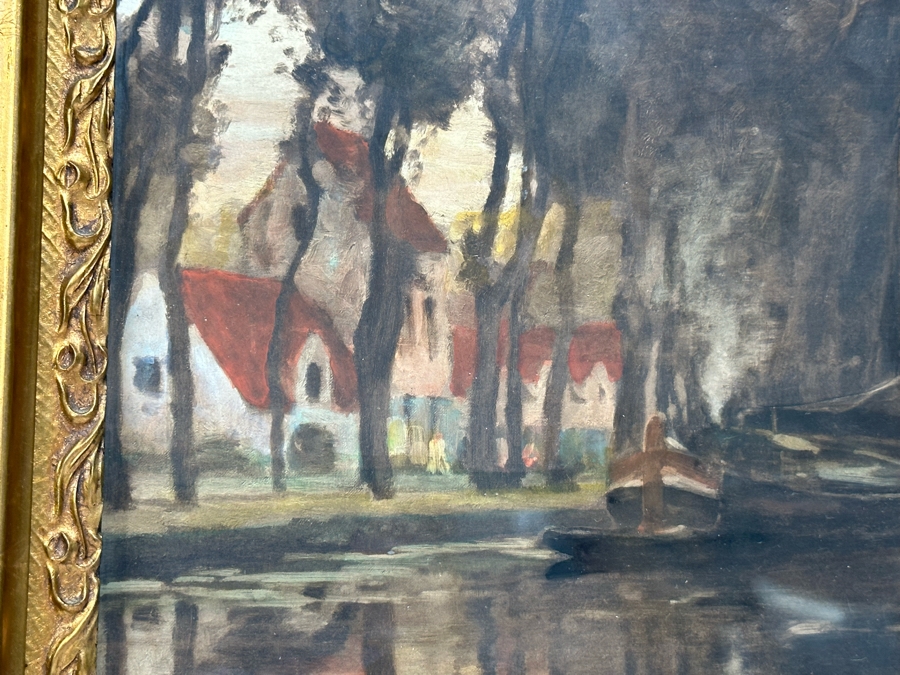 Victor Giraud (1868-1953, French) Stunning Antique Original River Scene Landscape Painting Signed Lower Right In Pencil 21 X 17 In Antique Gilded Wooden Frame 29 X 25 [Photo 14]