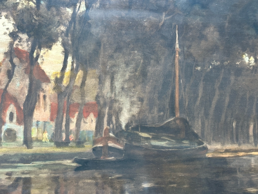 Victor Giraud (1868-1953, French) Stunning Antique Original River Scene Landscape Painting Signed Lower Right In Pencil 21 X 17 In Antique Gilded Wooden Frame 29 X 25 [Photo 13]