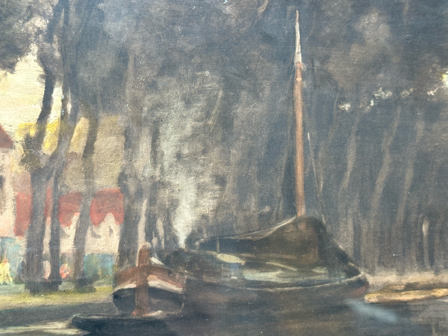 Victor Giraud (1868-1953, French) Stunning Antique Original River Scene Landscape Painting Signed Lower Right In Pencil 21 X 17 In Antique Gilded Wooden Frame 29 X 25 [Photo 17]