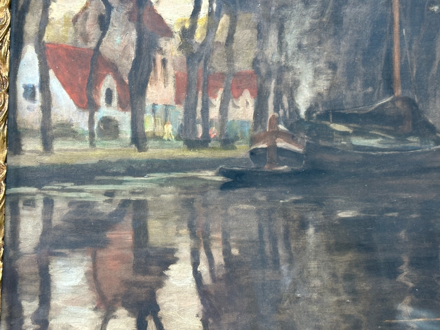 Victor Giraud (1868-1953, French) Stunning Antique Original River Scene Landscape Painting Signed Lower Right In Pencil 21 X 17 In Antique Gilded Wooden Frame 29 X 25 [Photo 12]