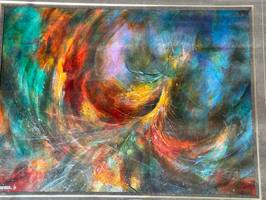 Leonardo Nierman (1932-2023, New York / Mexico) Signed Original Abstract Expressionist Landscape Oil On Masonite Painting Titled 'Firebird' Dated 1965 31 X 23.5 Framed 46 X 38 [Photo 5]